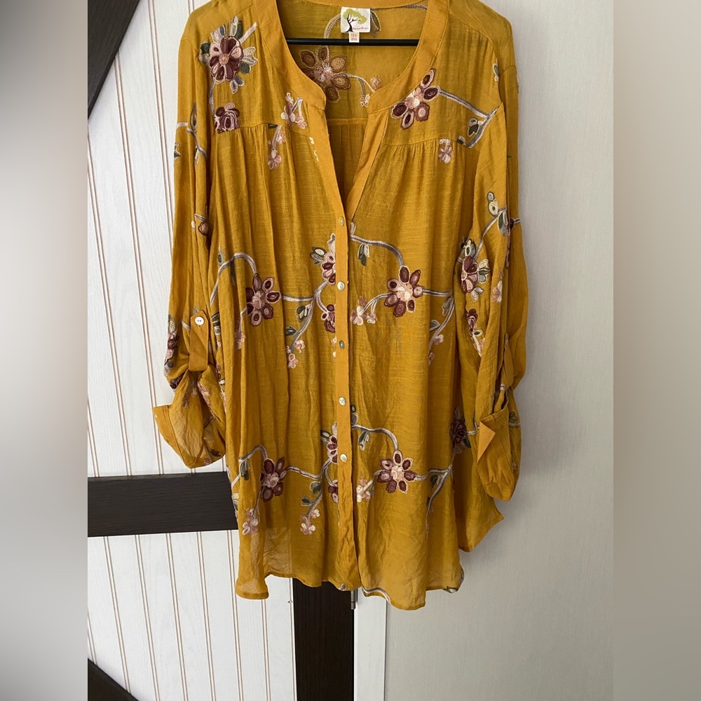 Anthropologie Mustard Floral Tunic